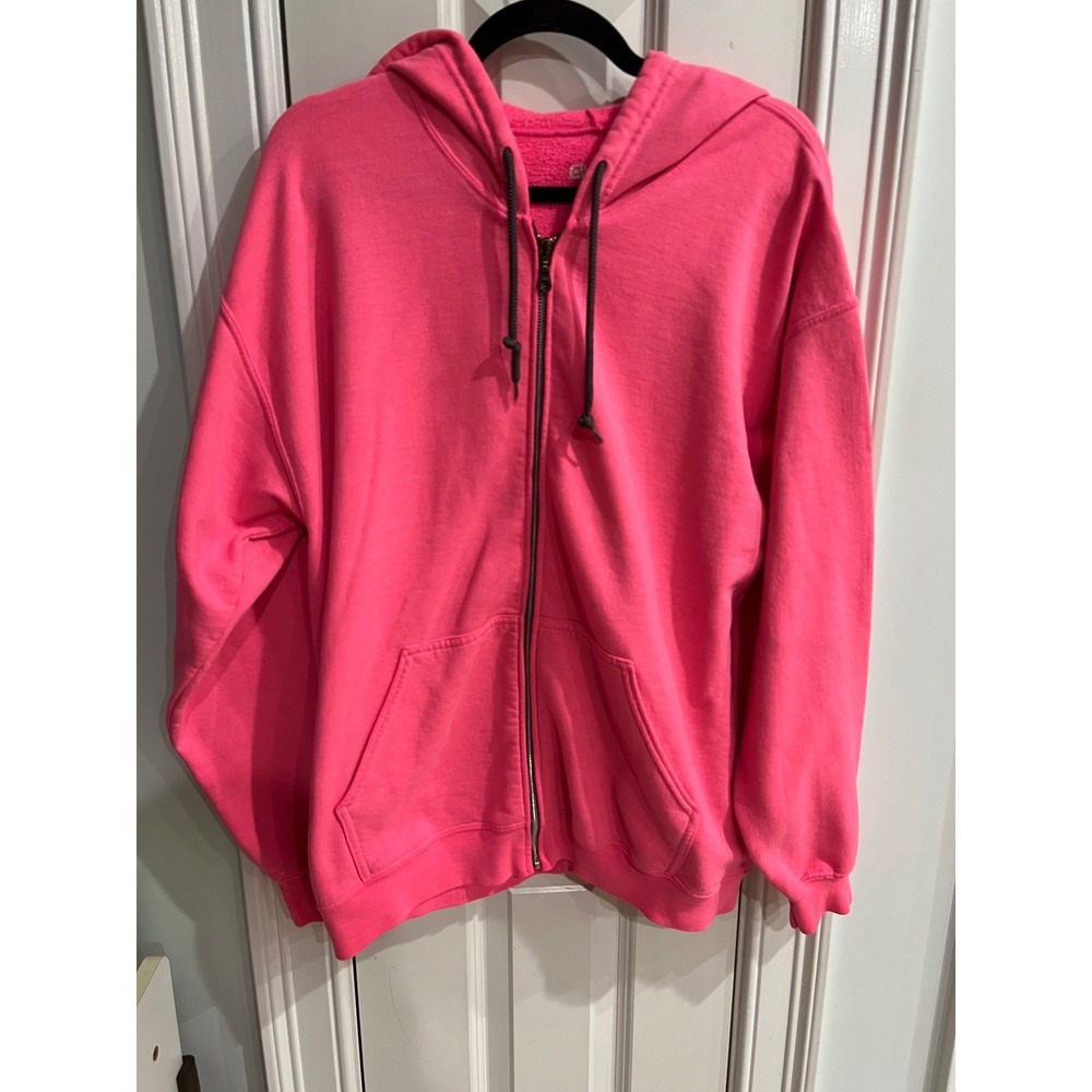 Gildan Performance Neon Pink Full Zip Hoodie Sweatshirt Mens Large Women XL